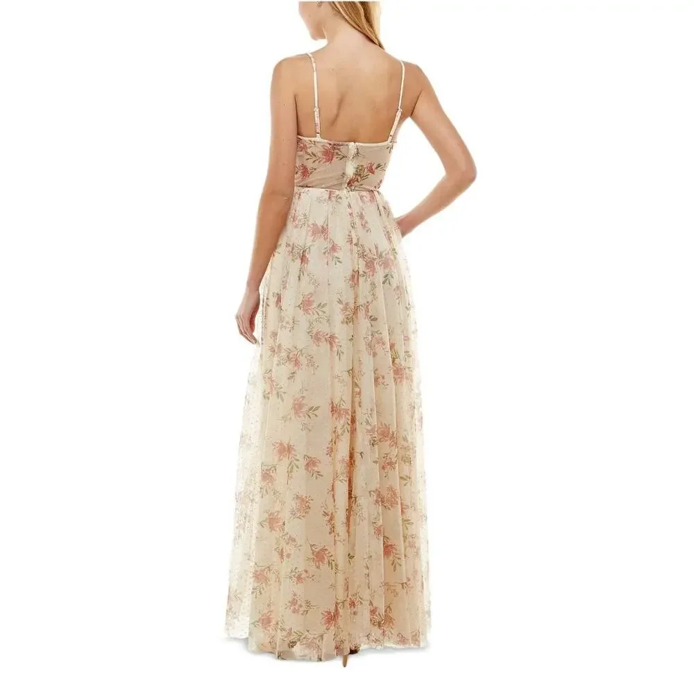 NEW City Studio Floral Dot Corset Maxi Gown in Light Yellow
